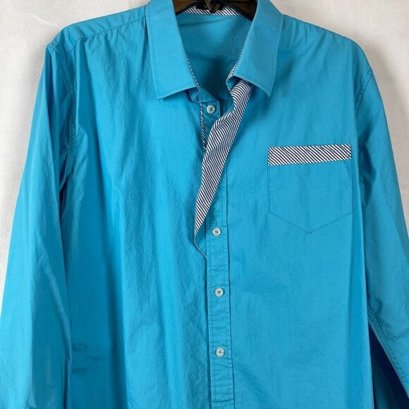 Coofandy Men Long Sleeve Aqua Blue Button-Down Shirt M - Picture 6 of 7